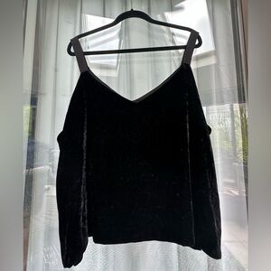 J. Crew Black Velvet Crop Top Cold Shoulder